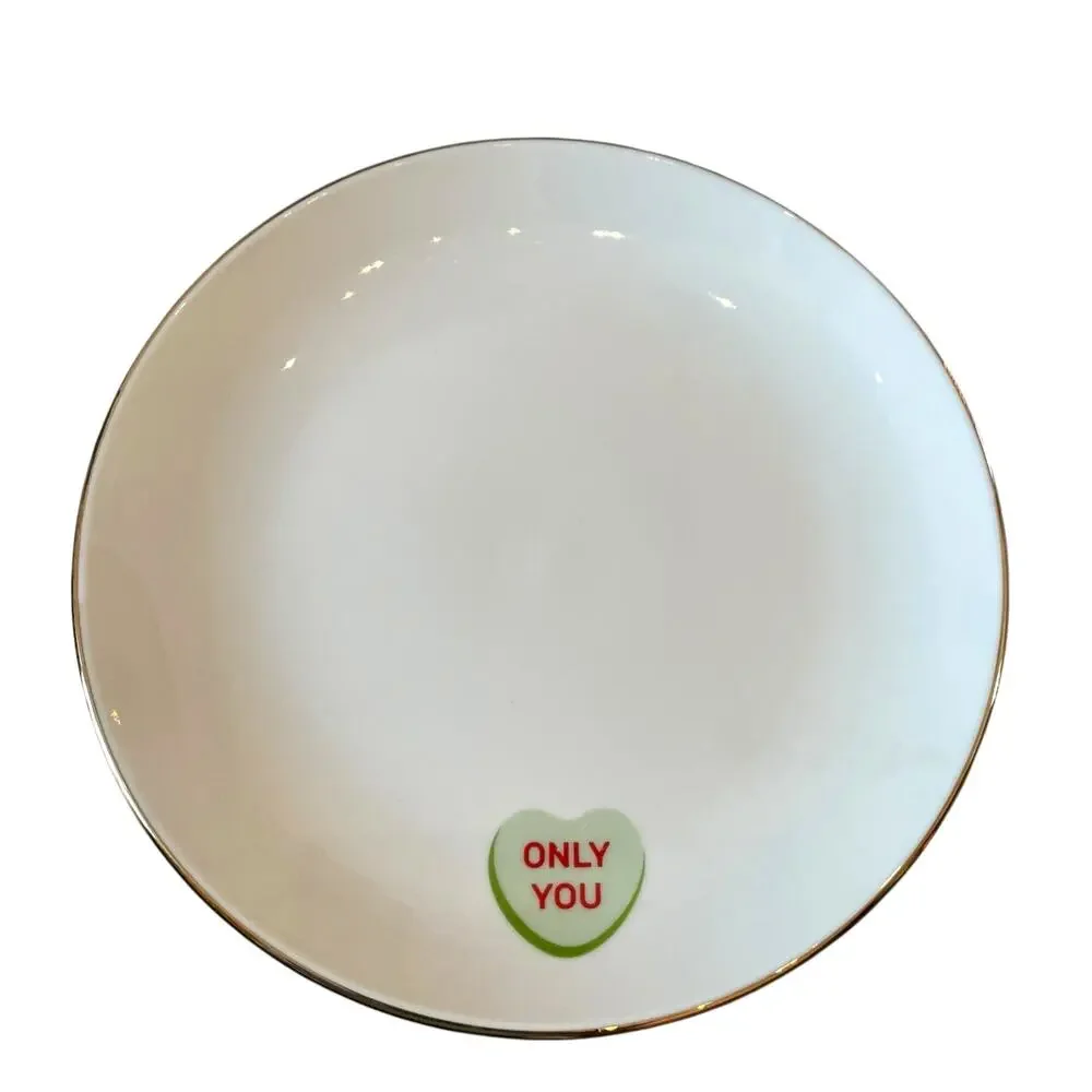 Medici Valentine Conversation Heart Appetizer Plates 6in Ceramic Set of 4 NEW